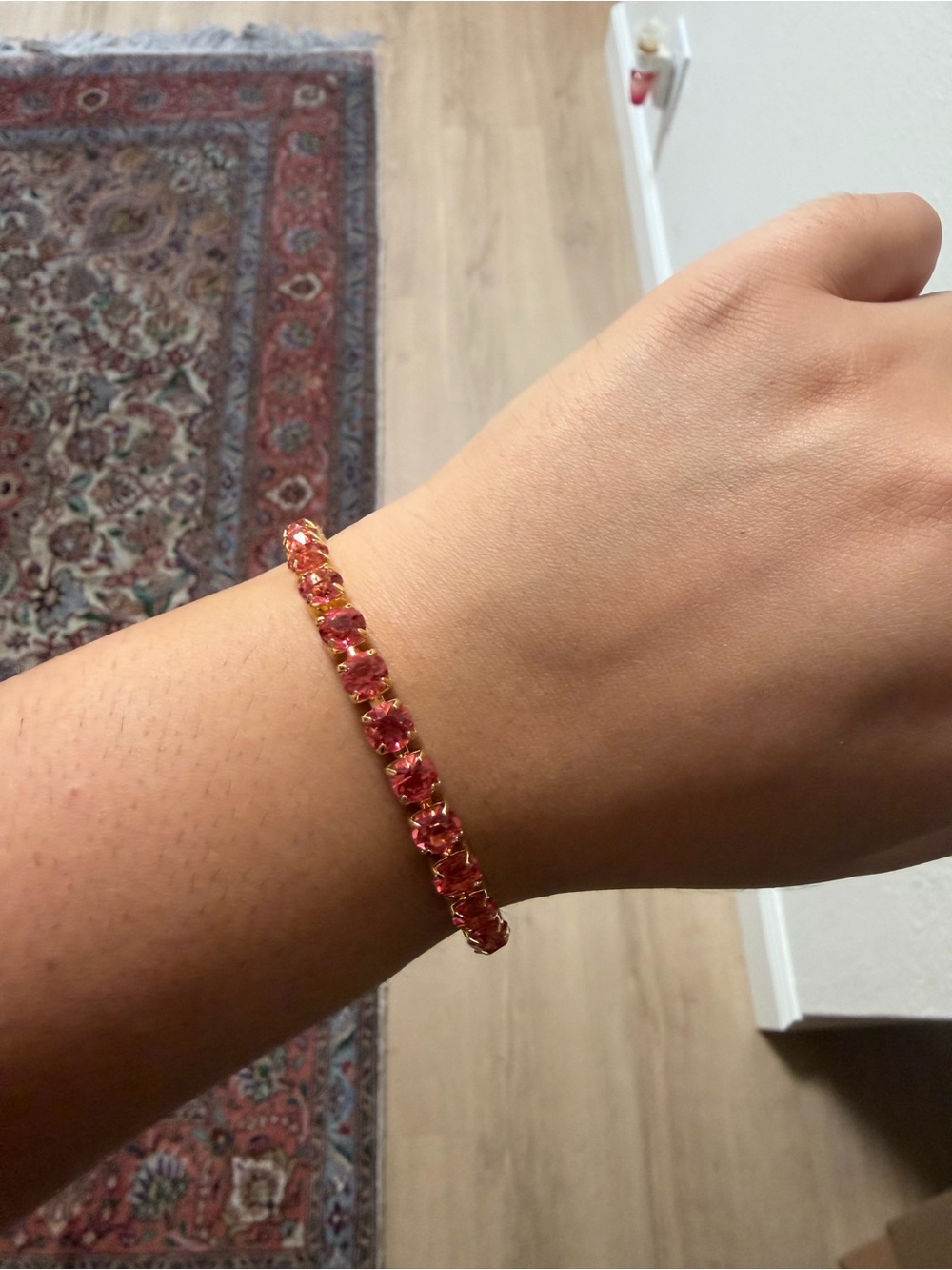 Delicate Orangey-Pink Crystal Tennis Bracelet - Women Jewelry